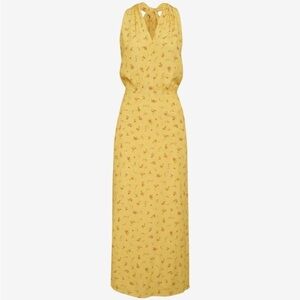Rumored Sirena Midi Wrap Dress Windswept Floral Yellow Halter wide strap Small